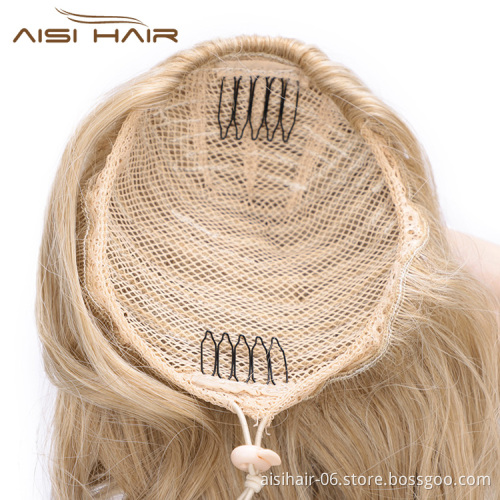 Aisi Hair Heat Resistant Synthetic Fiber Drawstring Ponytail Wrap Hairpieces Big Wave Short Ponytail Hair Extensions